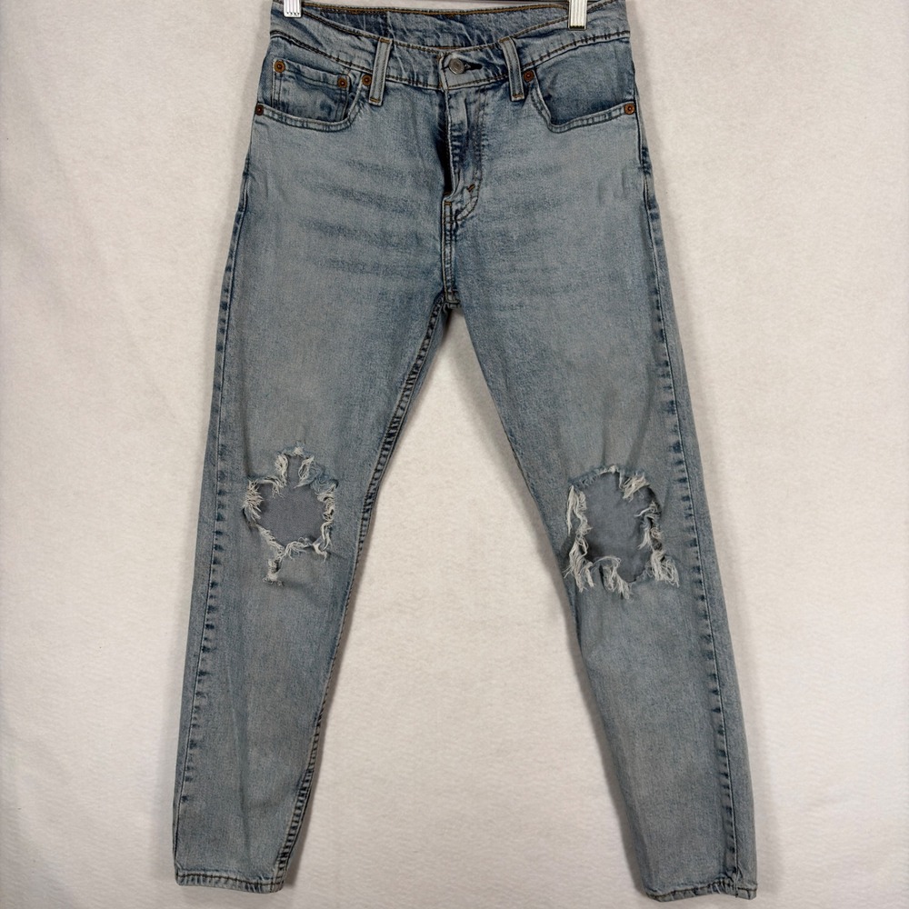 Levis 512 Slim Taper Jeans Mens 29x30 Light Wash Blue Distressed Ripped Denim